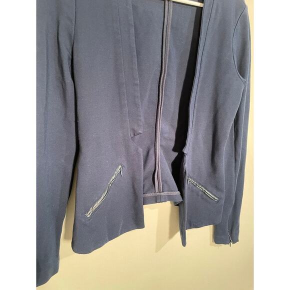 Tart Navy Open Front Blazer with Faux Leather Trimmings - Picture 3 of 8